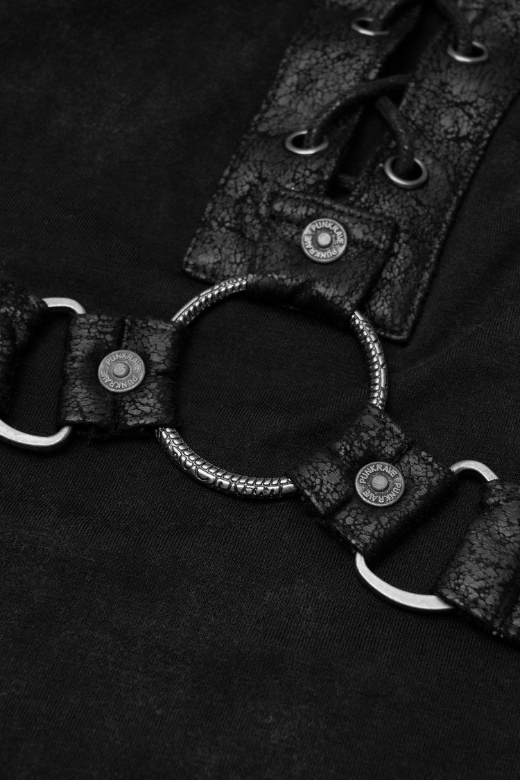 Black Lace-up Zipper Punk Blouse With Straps