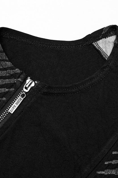Black Sleeveless Print Asymmetric Zipper Punk Tank Top