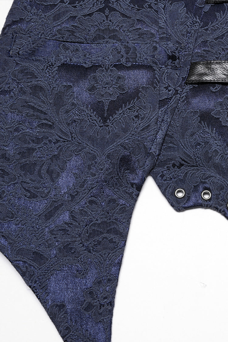 Black/blue Lapel V-neck Sleeveless Jacquard Buckle Gothic Vest