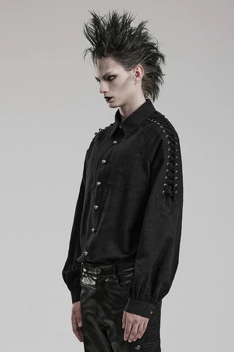 Long Puff Sleeves Shoulder Straps Embroidery Gothic Blouse 2 Colors