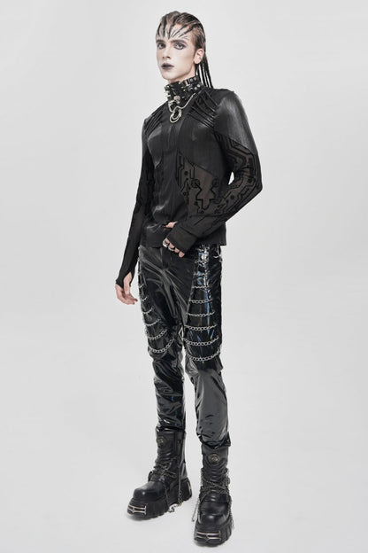 Black Long Sleeves Circuit Board Print Punk Blouse