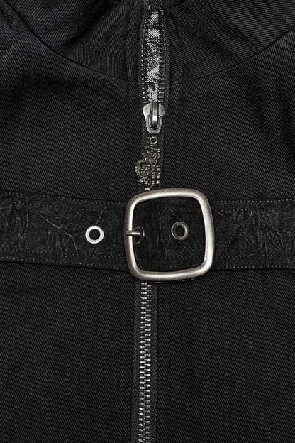Black Stand Collar Sleeveless Stitching Buckle Decoration Steampunk Vest