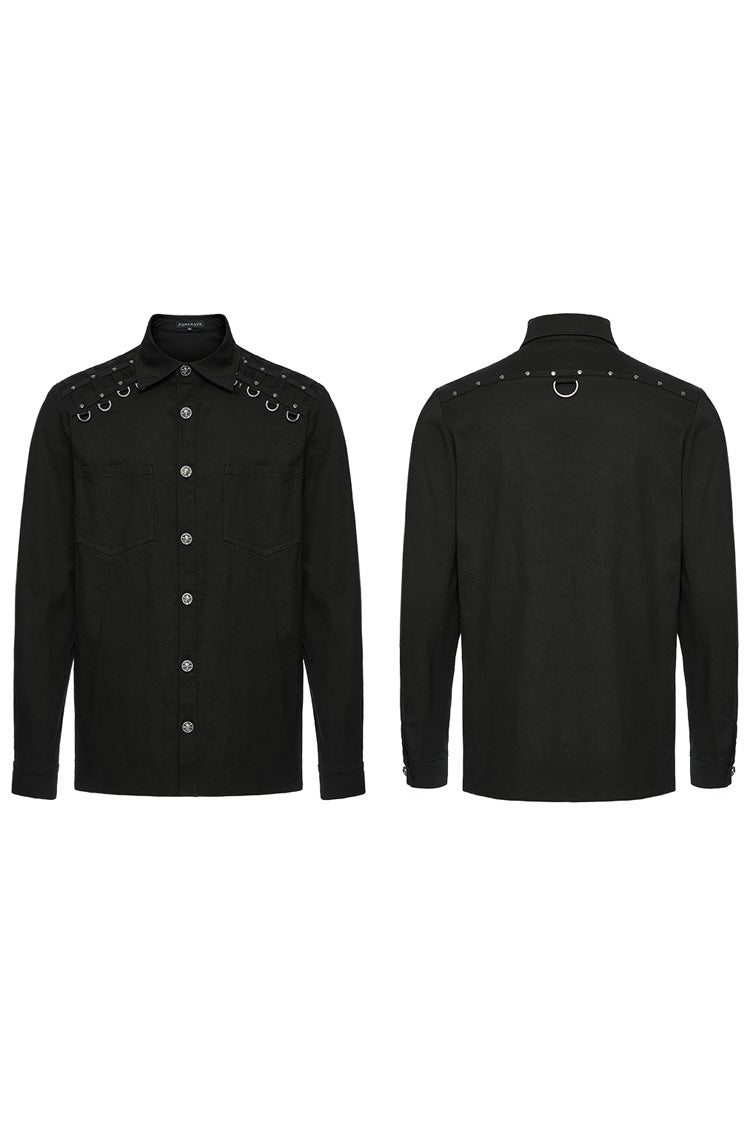 Black Lapel Collar Long Sleeves Rings Punk Blouse