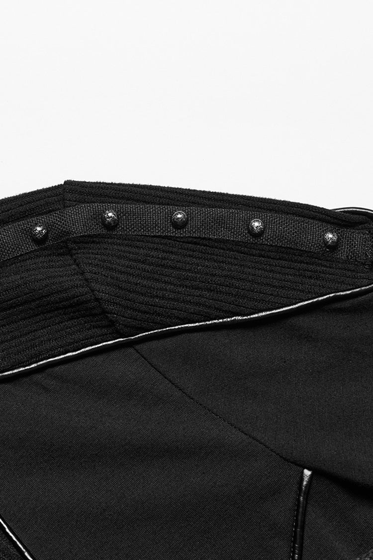 Black Long Sleeves Rivet Zipper Drawstring Punk Blouse