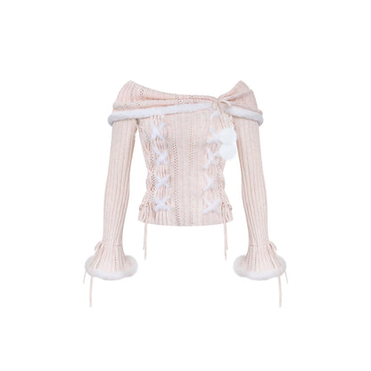 Mist Powder Knit Top + Knit Long Coat + Tiered Skirt