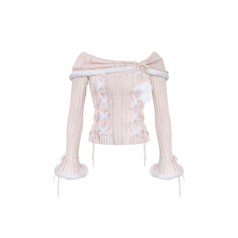 Mist Powder Knit Top + Knit Long Coat + Tiered Skirt