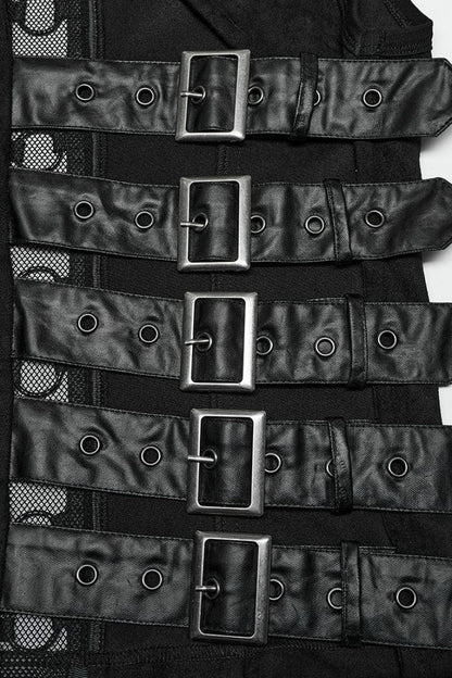 Black Sleeveless Hollow Suede Leather Stitching Irregular Gothic Vest