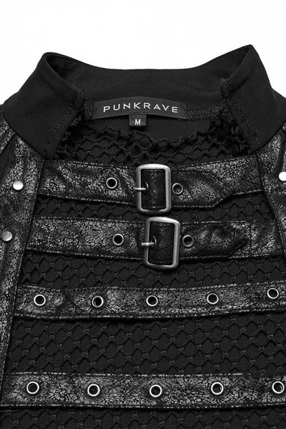 Black Sleeveless Stitching Mesh Eyelet Straps Punk Vest