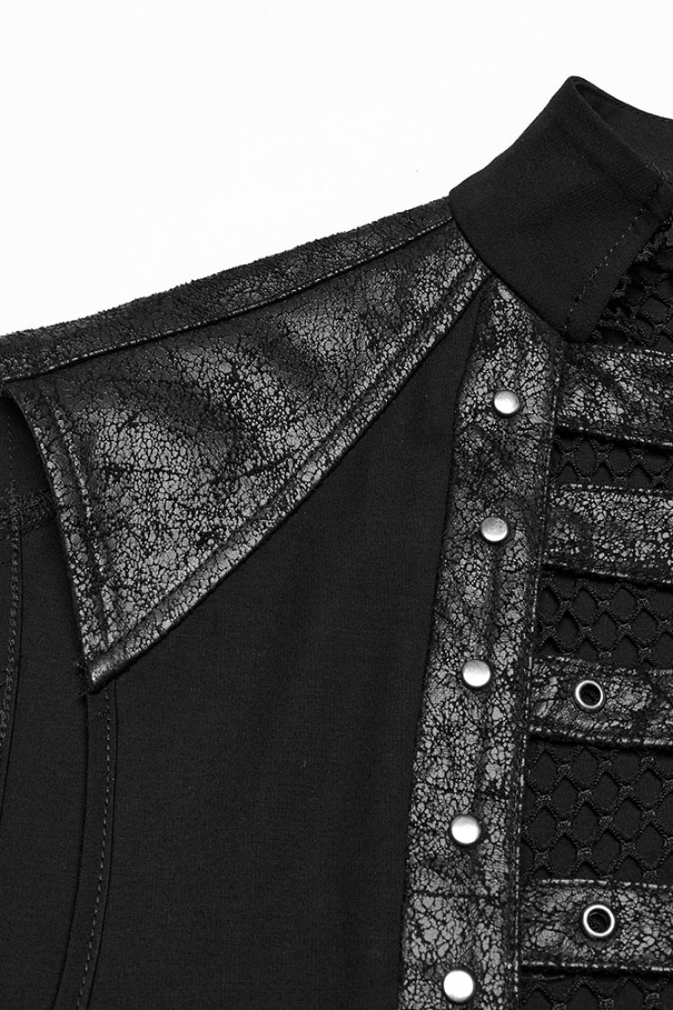 Black Sleeveless Stitching Mesh Eyelet Straps Punk Vest