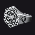Viking Hexagon Compass Ring With Runes for