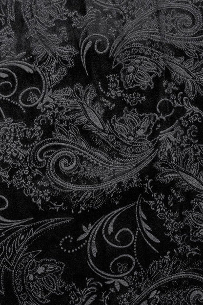 Black Long Sleeves Dark Pattern Print Webbing Decoration Gothic Blouse