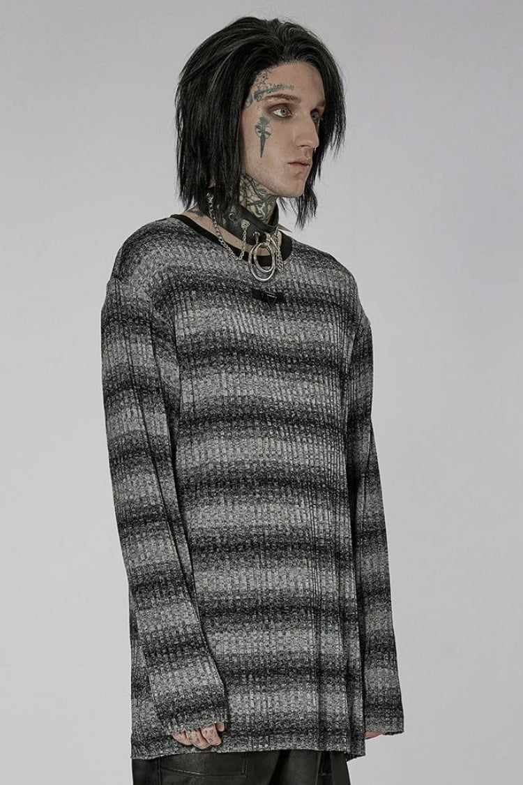 Round Collar Long Sleeves Striped Print Steampunk Sweater 2 Colors