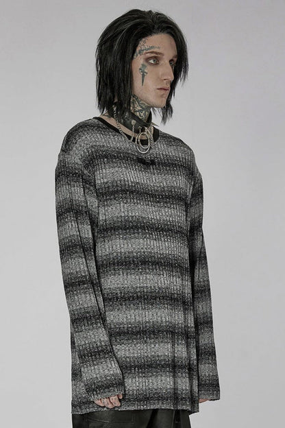 Round Collar Long Sleeves Striped Print Steampunk Sweater 2 Colors