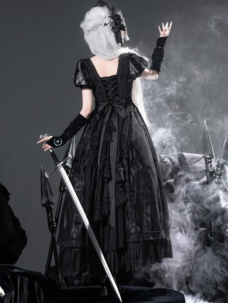[pre-order Deadline: June 8] Phantom Knight Dark Gothic Square Neck Layered Dress (with Choker & Waist Belt)