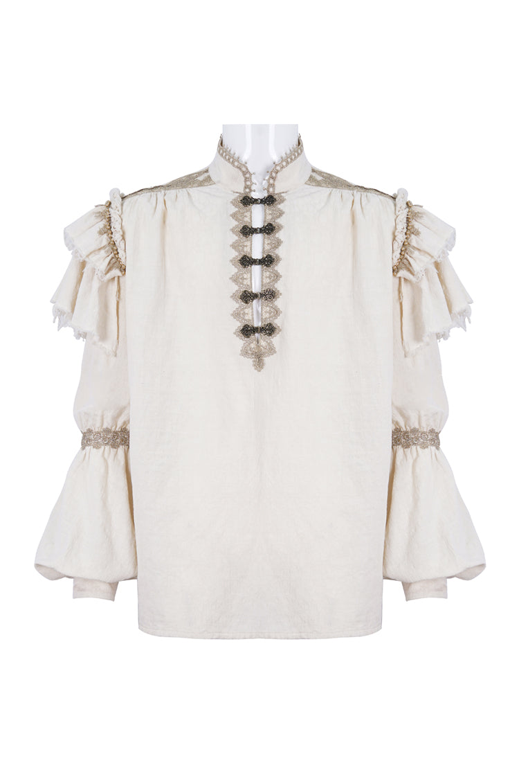 Beige Stand Collar Lantern Sleeves Multi-layer Ruffle Gothic Blouse
