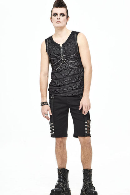 Black Broken Holes Thick Stripes Chest Chain Knit Punk Vest