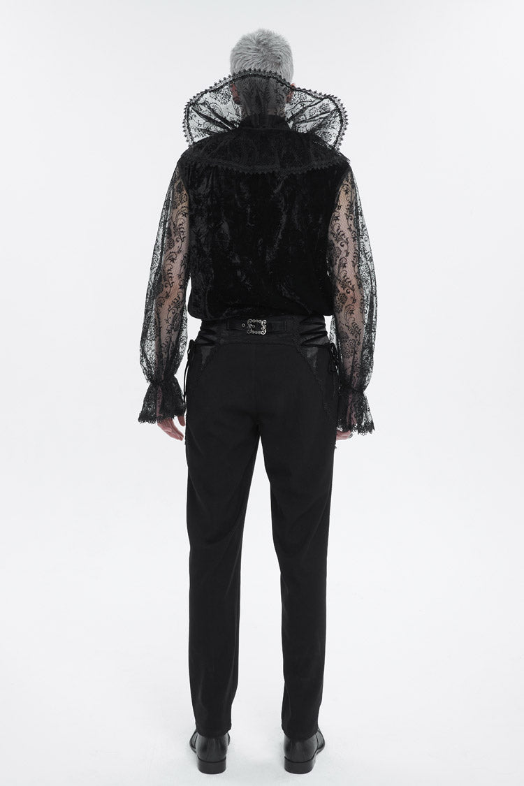 Black Lotus Leaf Stand Collar Semitransparent Lace Long Sleeved Gothic Shirt