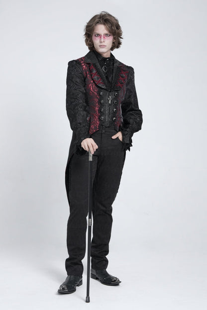 Black/red Sleeveless Lace-up Zipper Gothic Swallow-tailed Vest