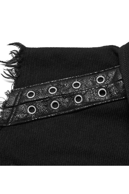 Black Punk Elastic Twill Fabric Featured Flap Pocket Metal Accessories Sleeveless Vest