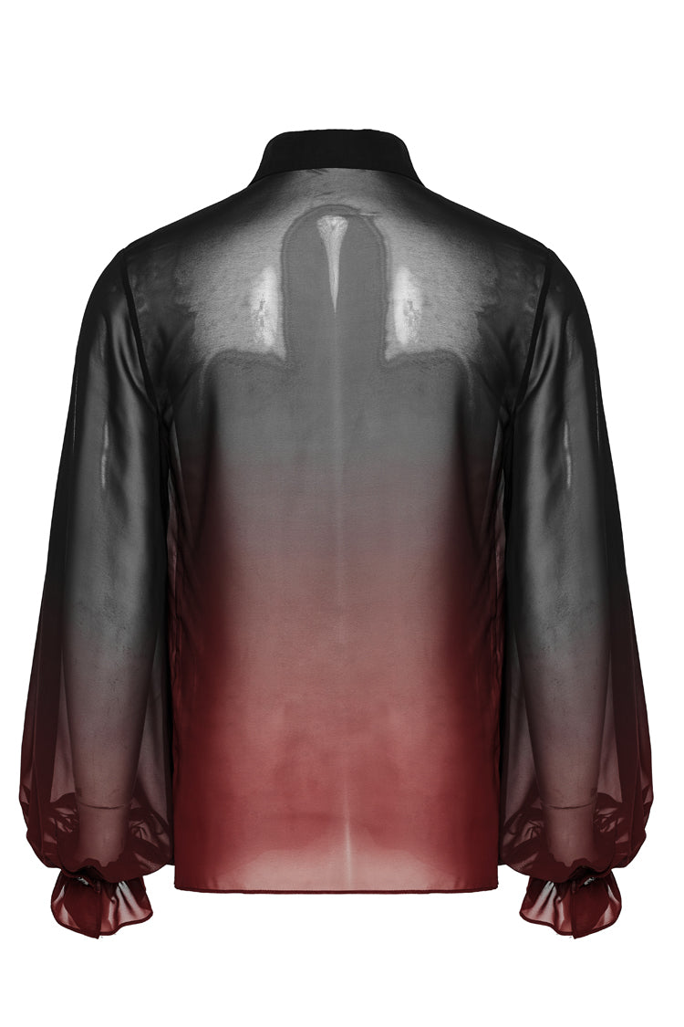 Black/red Lapel Collar Gradient Sheer Gothic Blouse