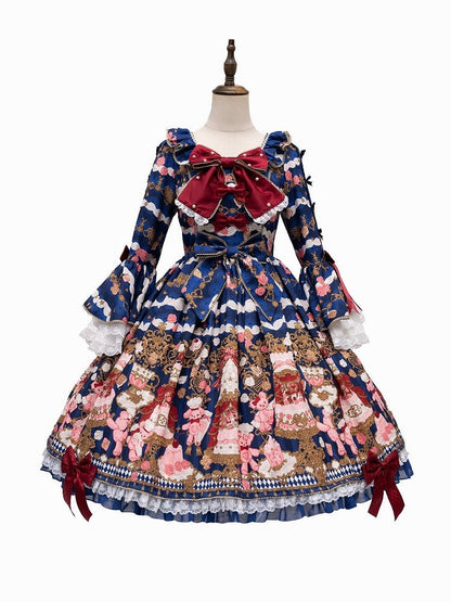 [pre-order Deadline: April 26] Retro Romance Sweet Lolita Ribbon Cake Print Princess Sleeve Dress