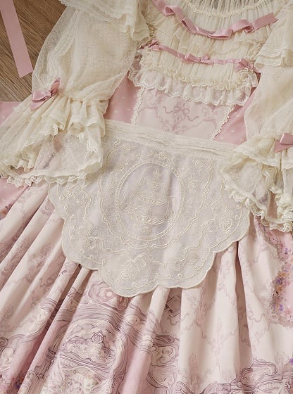 [pre-order Deadline: April 26] Rococo Lace Pink Classic Lolita Dress + Apron + Bonnet