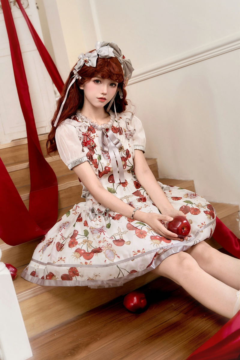 Retro Antique Cherry Sweet Lolita Dress + Jumper Skirt