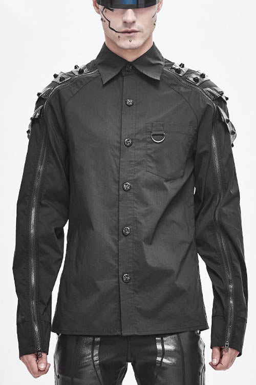 Black Long Sleeve Shoulder Zipper Punk Blouse