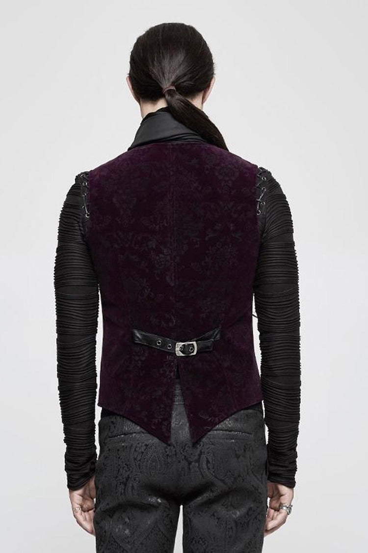 Red Gothic Velveteen Printing Front Metal Buckle Weave Strap Vest
