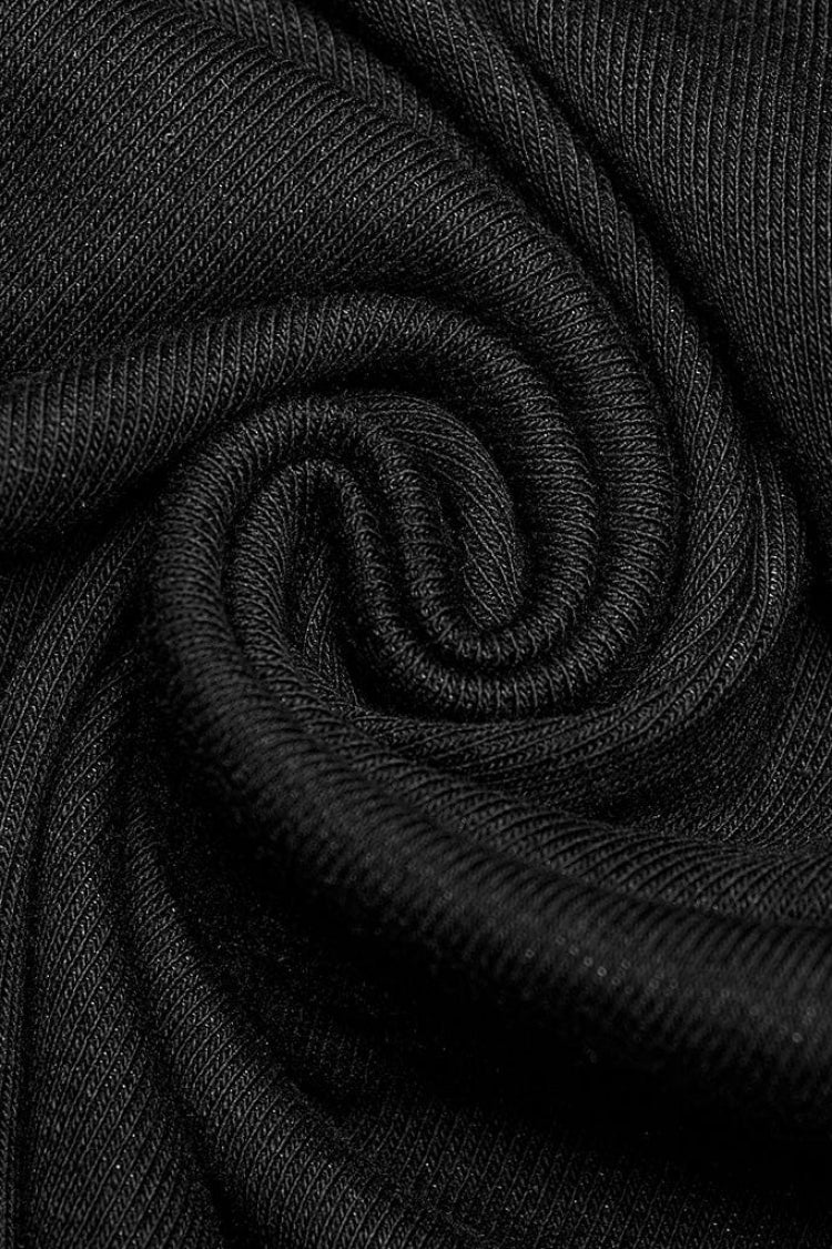Black Short Sleeves Hollow Stitching Hooded Mesh Steampunk T-shirt