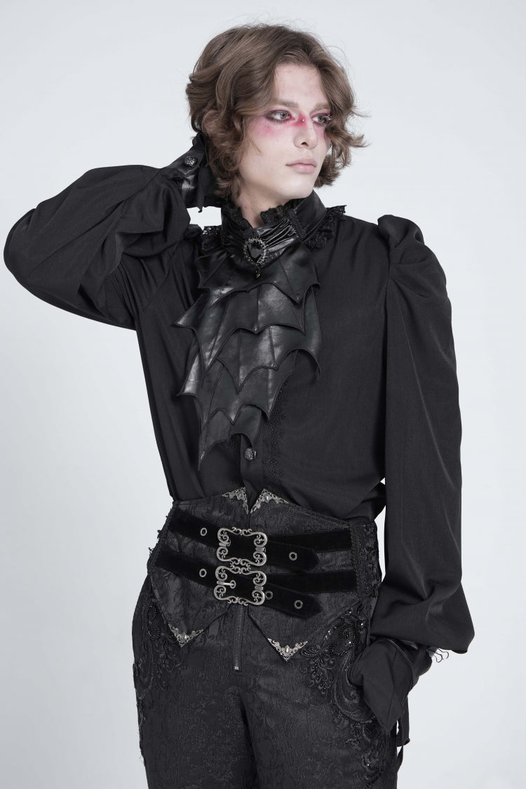 Black Stand Collar Long Puff Sleeves Gothic Batlike Blouse