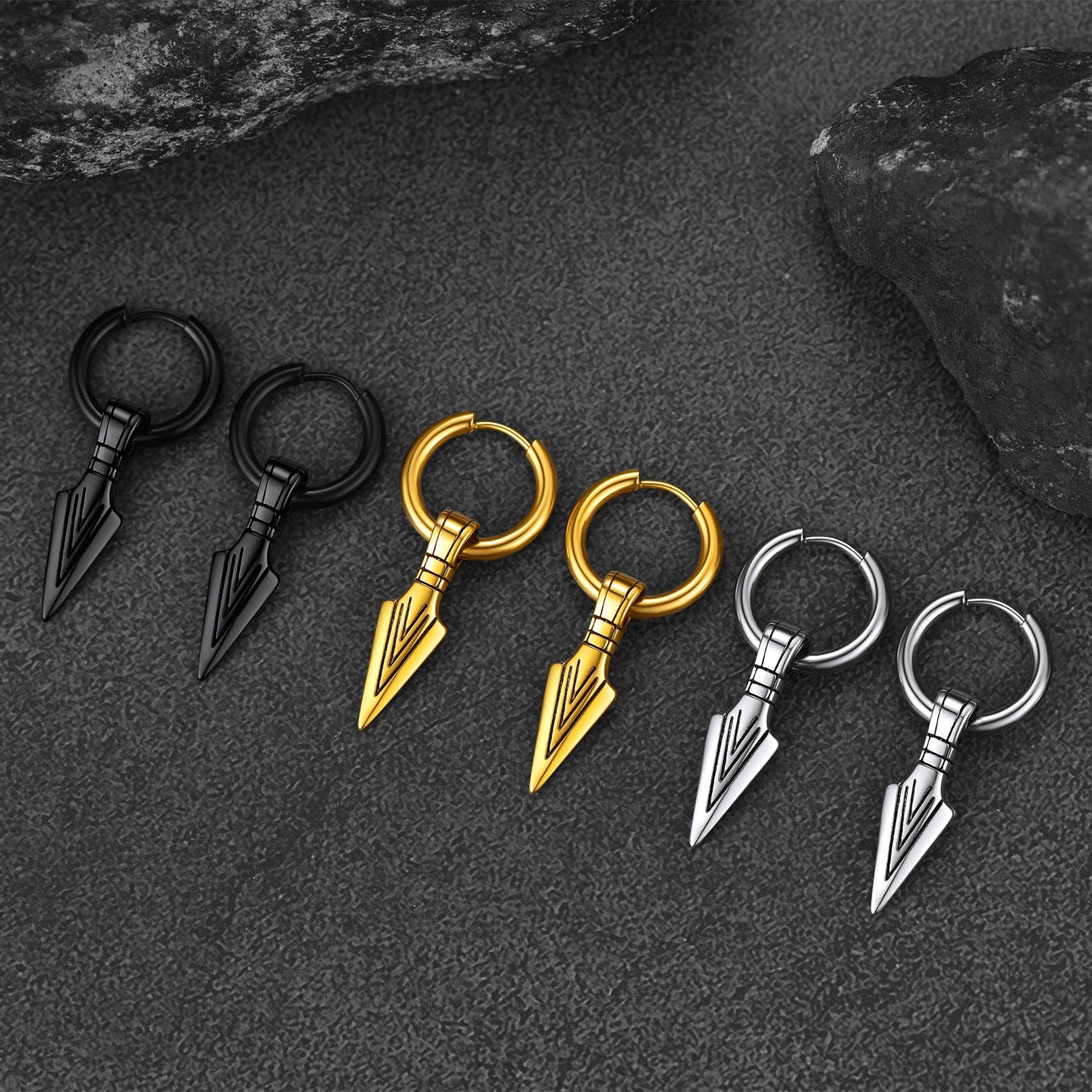 Viking Earrings for ��� Arrowhead Spear Gungnir Drop Hoop Earrings