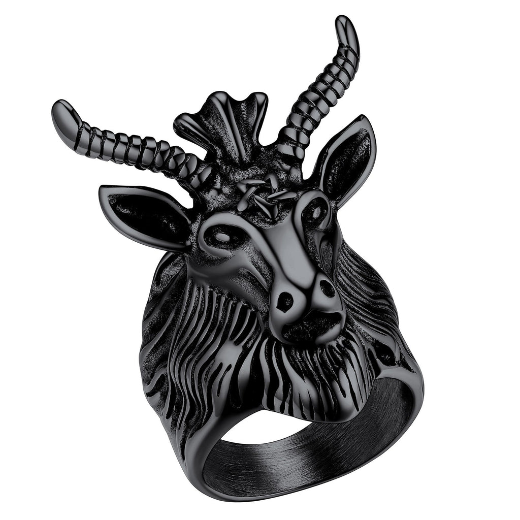 Satanic Baphomet Goat Ring for With Pentagram