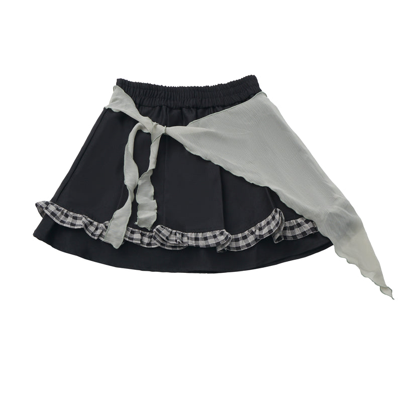 Plaid Ribbon Camisole Two Piece Jacket + Cape Coat + Skirt
