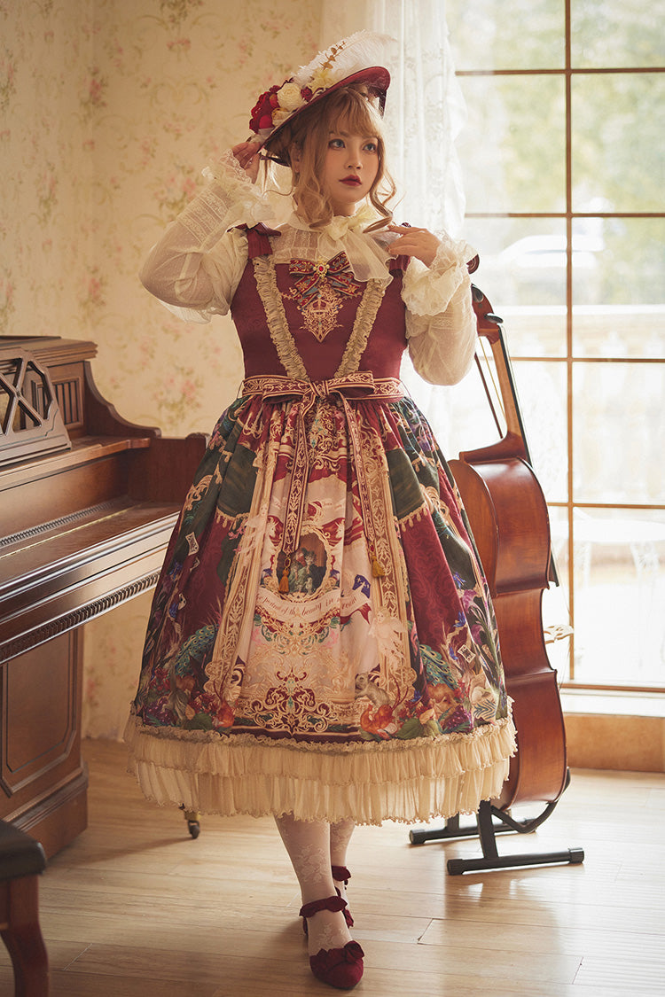 Red [kaleidoscope of Dreams] Sleeveless Double-layered Print Embroidery Bowknot Classic Lolita Jsk Dress