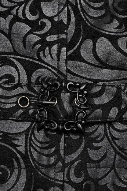 Black V Collar Sleeveless Exquisitely Carved Print Faux Leather Gothic Vest