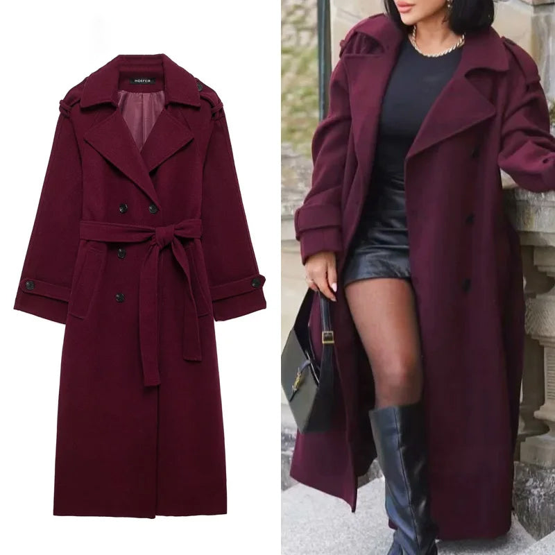 Woolen Classic Coat Burgundy