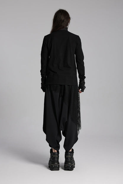 Black Stand Collar Long Sleeves Techwear Bucket-up Zip Punk T-shirt