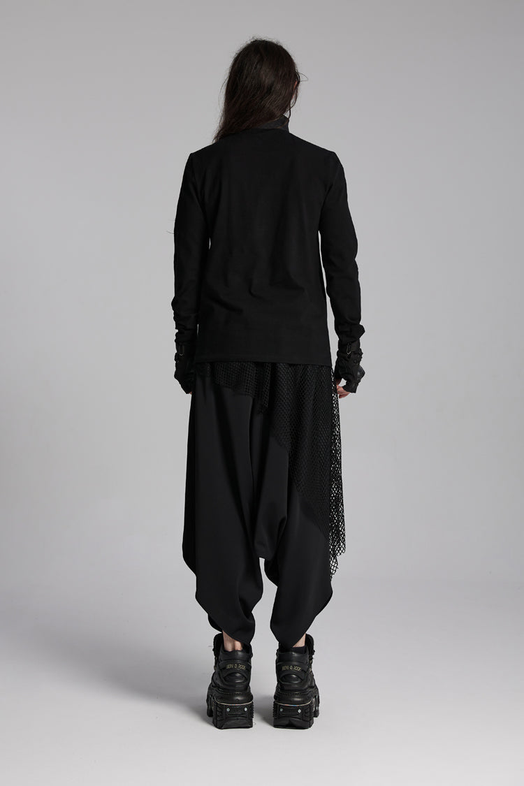 Black Stand Collar Long Sleeves Techwear Bucket-up Zip Punk T-shirt