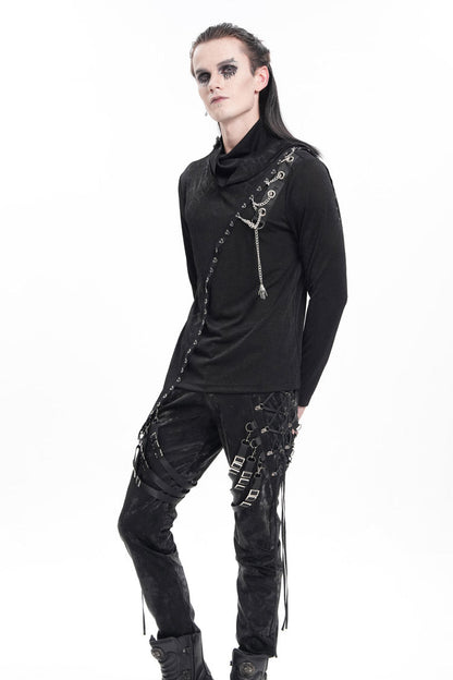 Black Chain Long Sleeves Print Stitching Asymmetric Gothic Sweatershirt