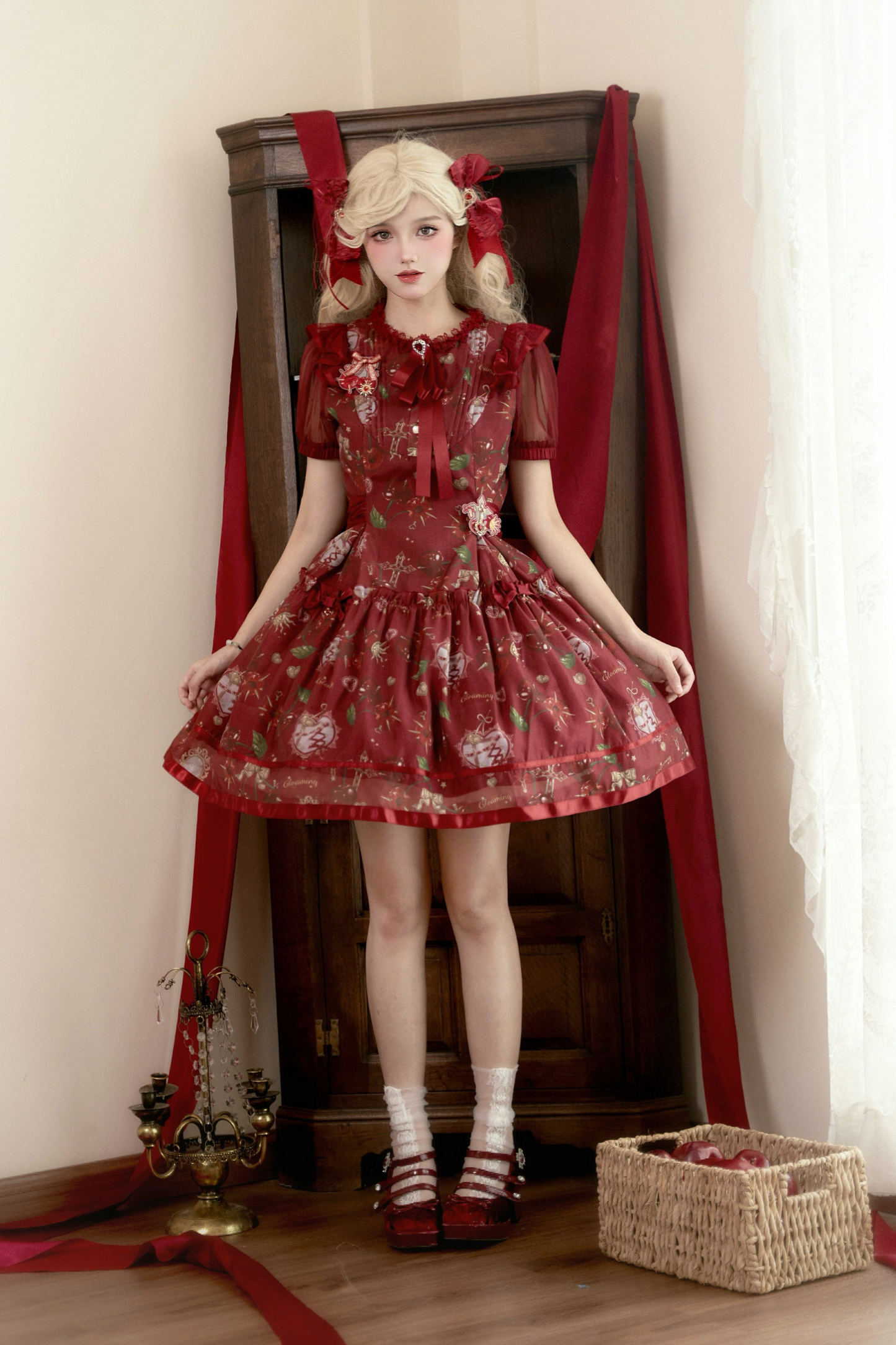 Retro Antique Cherry Sweet Lolita Dress + Jumper Skirt
