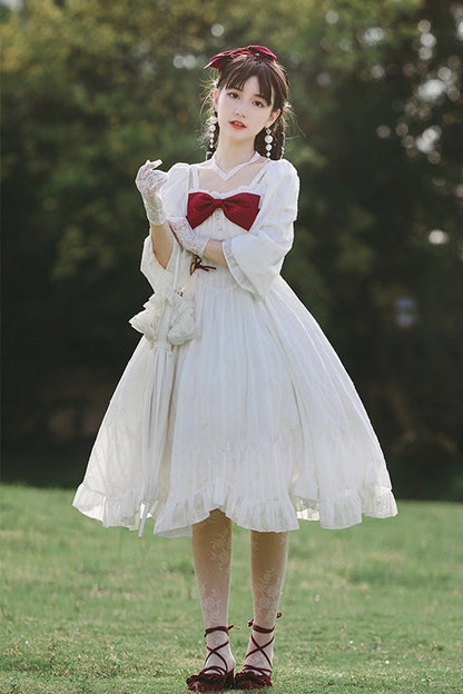 White Roman Covenant Boat Neck Long Sleeves Ruffle Classic Lolita Dress