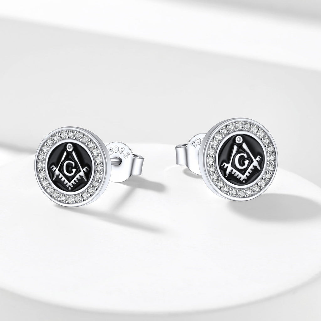 Sterling Silver Masonic Stud Earrings for Freemason