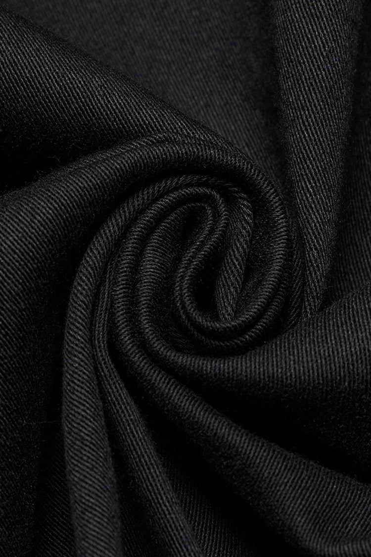 Black Lapel Collar Long Sleeves Rings Punk Blouse