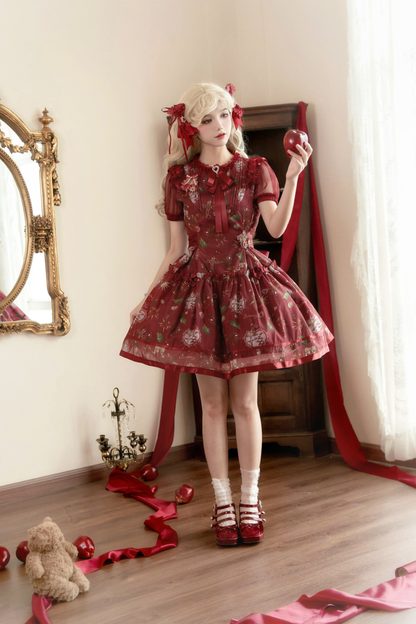 Retro Antique Cherry Sweet Lolita Dress + Jumper Skirt