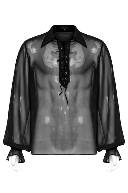 Black Lapel Collar Sheer Gothic Blouse