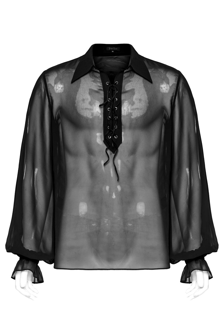 Black Lapel Collar Sheer Gothic Blouse
