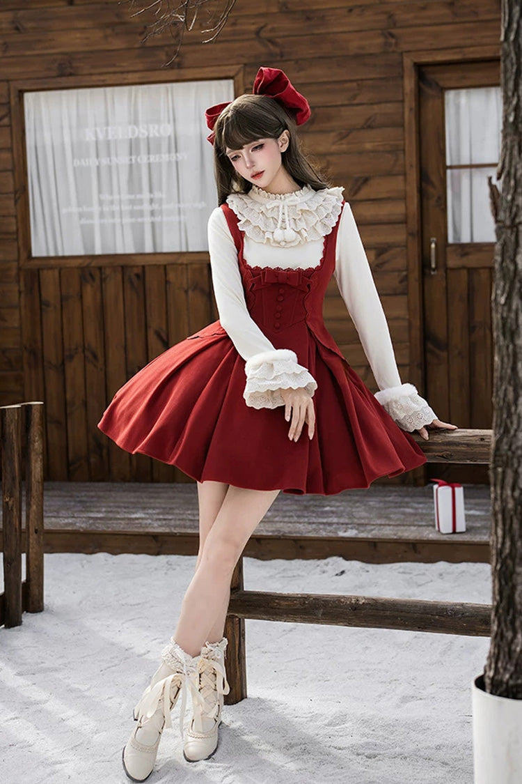 Red [letters and Poems · Velvet Rose] Sleeveless Embroidered Bow Fishbone Classic Lolita Bandeau Dress 2 Versions