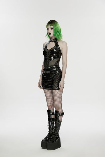 Black Halterneck Cut-out Lace-up Slim Punk Cool Vest