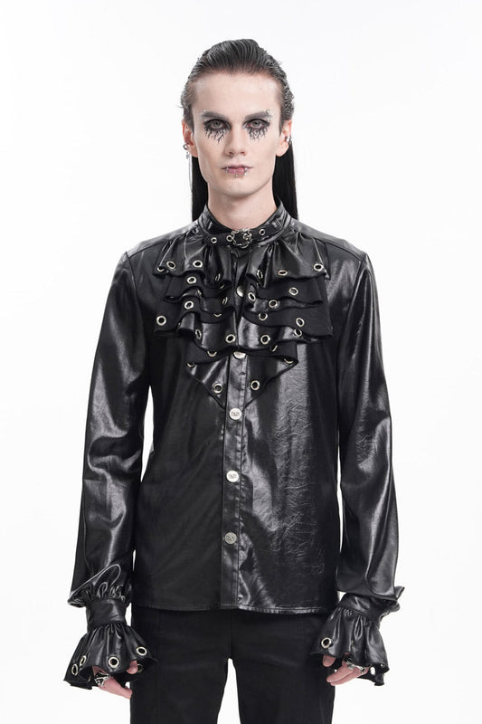 Black Long Sleeves Eyelets Buckle Gothic Blouse